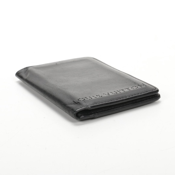 Authentic Louis Vuitton smooth black leather wallet cardholder perforated - Picture 1 of 7